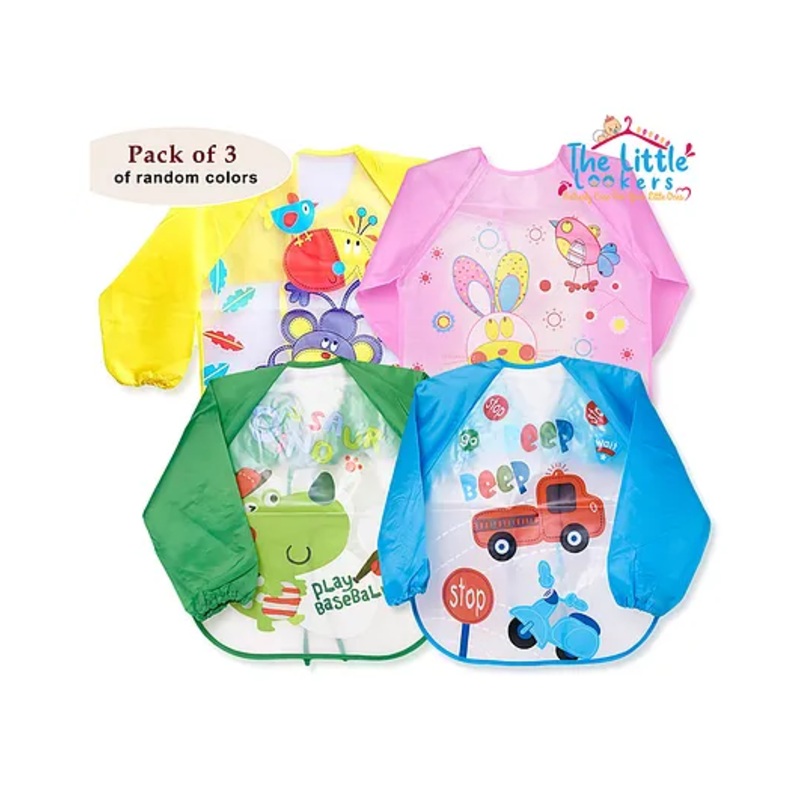 The Little Lookers Waterproof Sleeved Bib Printed Pack Of 3 ( Color May Vary )