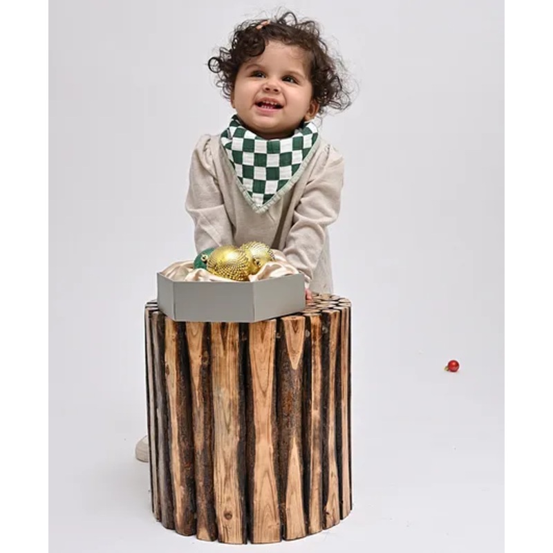 Theoni Organic Chequered Muslin Bandana Bibs – Dark green