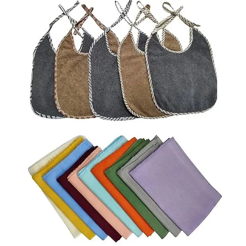 Trance Home Linen Waterproof – Quick Dry Ultrasoft 5 Pcs Bibs – Grey & Brown   10 Pcs Multicolor cleaning cloth
