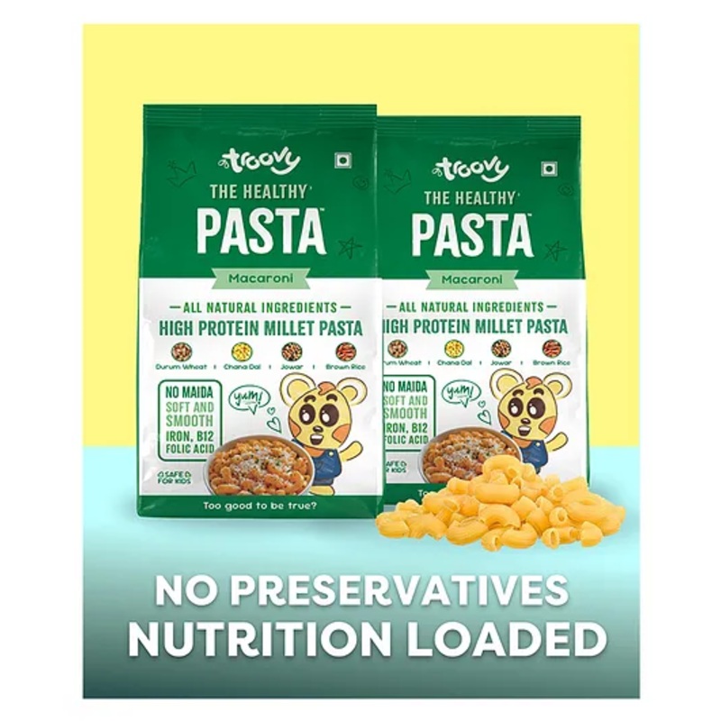 Troovy High Protein Millet Macaroni Pasta | Protein & Iron rich | No Maida | All natural ingredients | Slow dried | High Fiber | No Preservatives | No Junk  (Pack of 2)