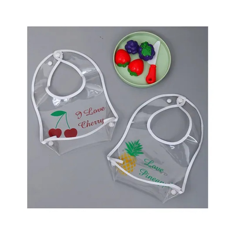 Yellow Bee Plastic Transparent Pineapple and Cherry Print Bib with Double Closure Set of 2 for Girls Transparent