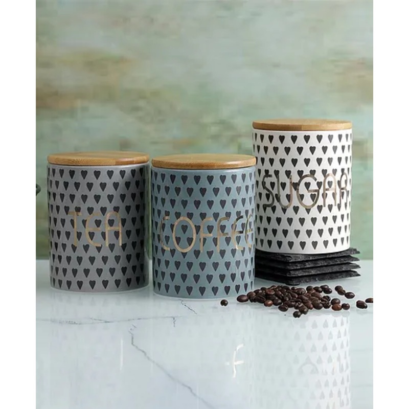 A Vintage Affair Jar of Hearts Ceramic Kitchen Storage Canisters Set of 3 – Multicolor