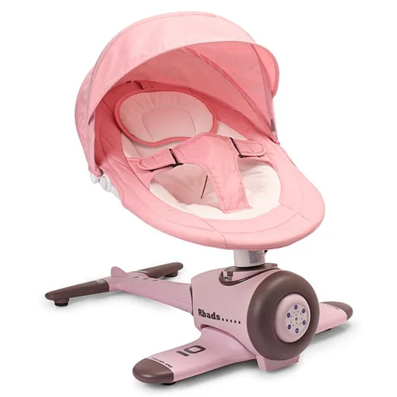 Airplane Shaped Electric Rocker with Mosquito Net Baby & Remote – Pink