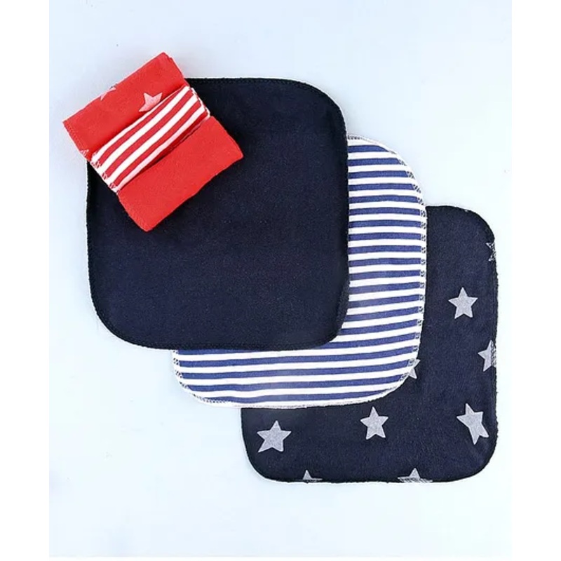 Babyhug Cotton Knit Wash Cloth with Stripes & Stars Print Pack of 6 – Navy Blue & Red