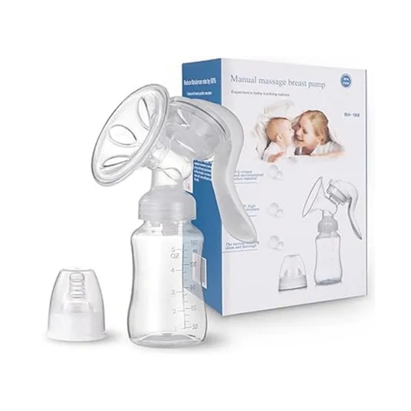 Babymoon Silicone Manual Breast Pump With Lid  & Slim Bottle White – 150 ml