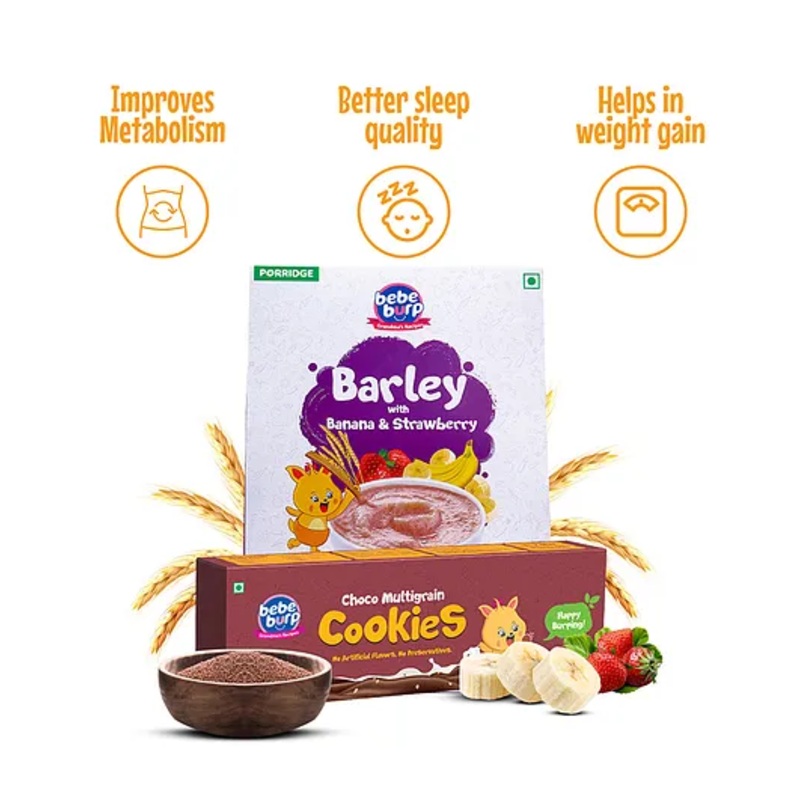 Bebe Burp Organic Baby Porridge & Cookies Combo – High Fiber, Potassium, Anti-Fungal, 6M+ – 180g & 200g