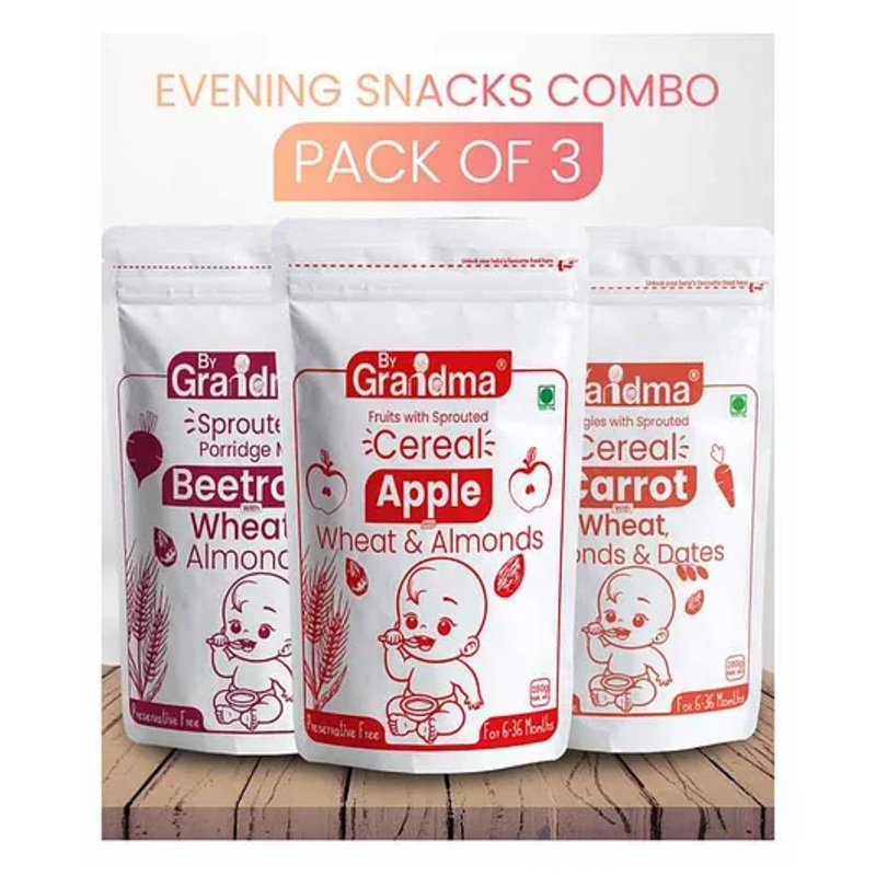 ByGrandma Kids Porridge 12M+ Combo Pack – Sprouted Wheat, Apple, Beetroot, Carrots & Almonds – 840g