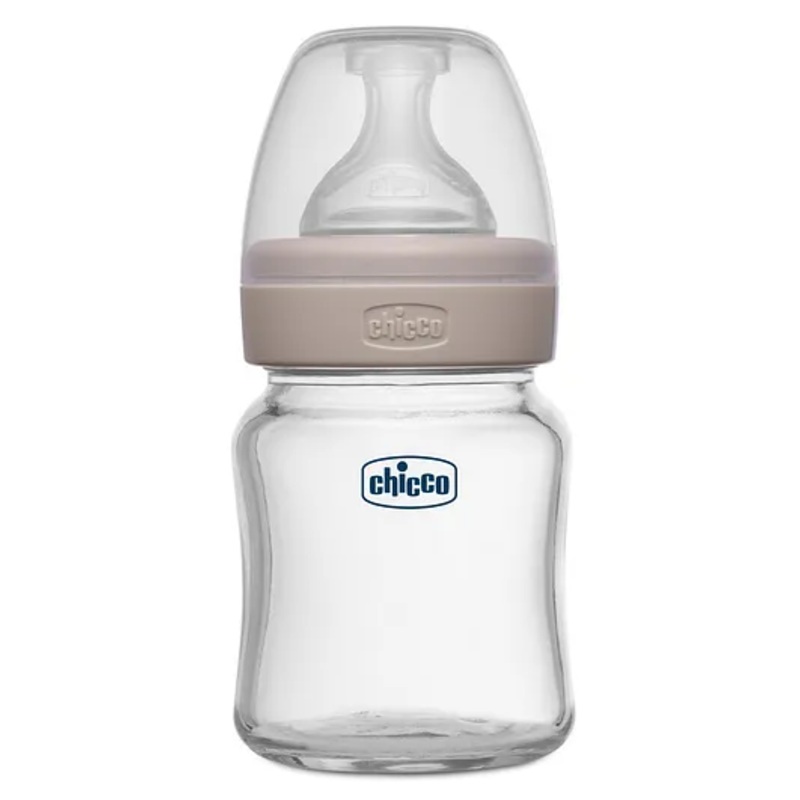 Chicco Well Being Glass Feeding Bottle Slow Flow Beige- 120 ml