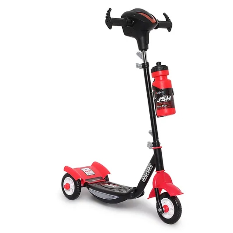 FunRide Kids Scooter Rush DX with Lights and Music  Three Wheel Kick Scooters for   with Sipper Adjustable Height and Rear Brake – Red