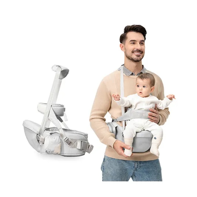 Kids Station Baby Carrier with 4 Carry Positions, Patented Design, Baby Carrier made up of Cotton, Designed for Indian Environment, Adjustable New-Born to Toddler Carrier (Grey, Happy Strap)