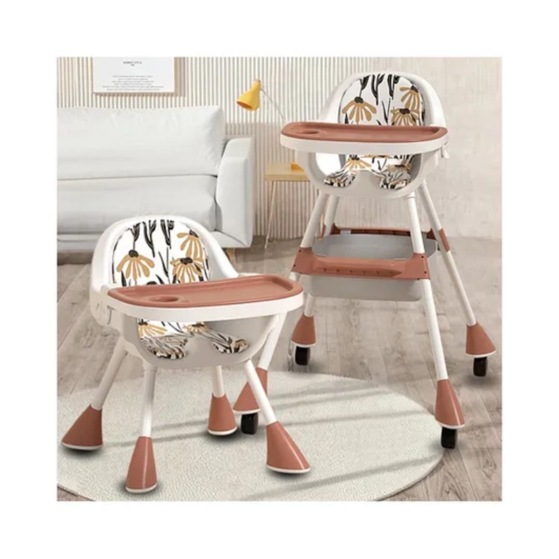 Little Olive 3 in 1 High Chair with Safety Harness and Adjustable Height – Coffee Brown