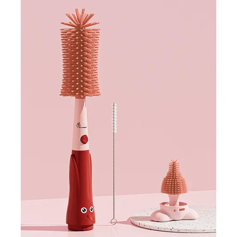 R for Rabbit Hygo Care Bunny 3-in-1 Cleaning Brushes for Baby Bottles, Straw & Nipple, BPA-Free Soft Silicone Bristles, Easy to Clean Bottles Corner, Hidden Storage & Adorable Design Cleaner (Red)