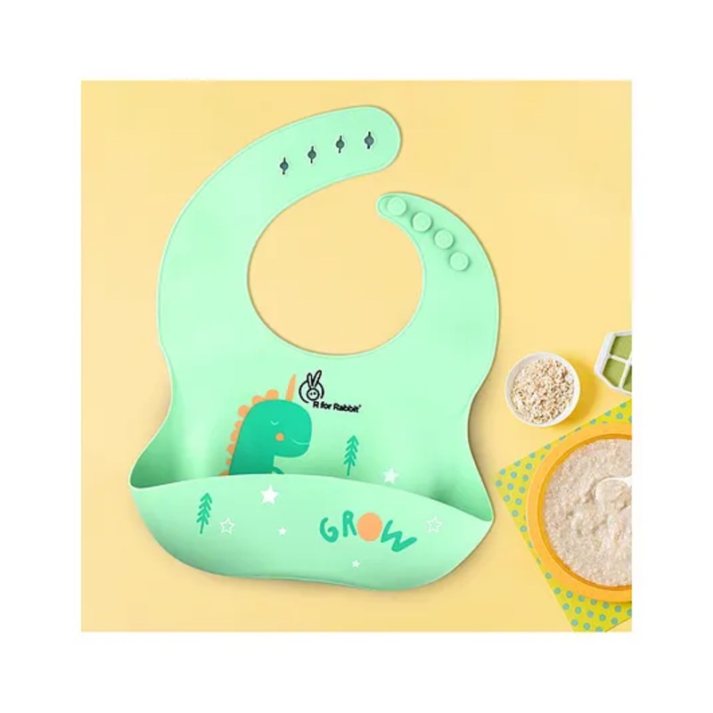 R for Rabbit Safari Silicone Bib for Baby Food Feeding BPA Free, Baby Apron Adjustable Straps With Food Pocket, Mess Free, Waterproof, Washable & Reusable Ideal for Babies 6 to 36 Months (Sea Green)