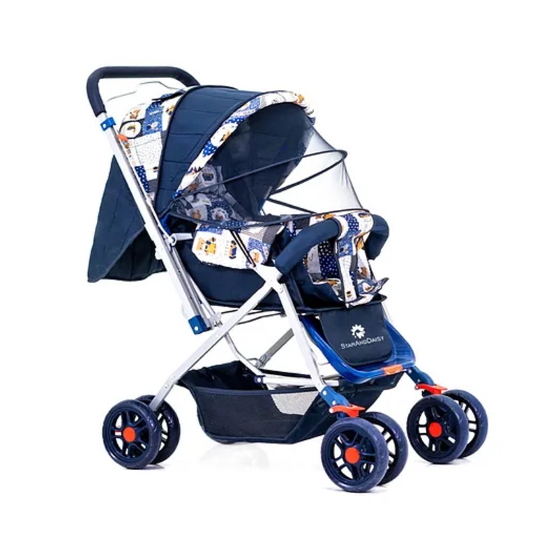 StarAndDaisy Stroller for Baby Boy & Girl 0 to 3 Years, Baby Stroller with Lightweight, Foldable Pram for Baby with 3-Point Safety Harness, Adjustable Backrest, 360 Swivel Wheel, Large Storage, Reversible Handlebar, Extended Mosquito Net