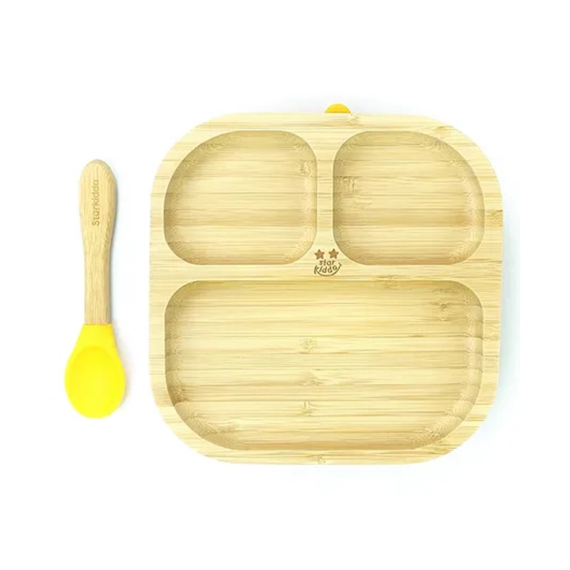 Starkiddo Slate Bamboo Suction Plate and Learning Weaning Set – Yellow