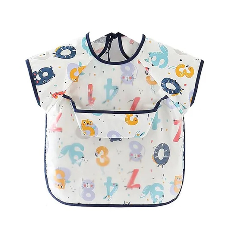 SYGA Digits Printed Waterproof Feeding Bib With Sleeves – White Black