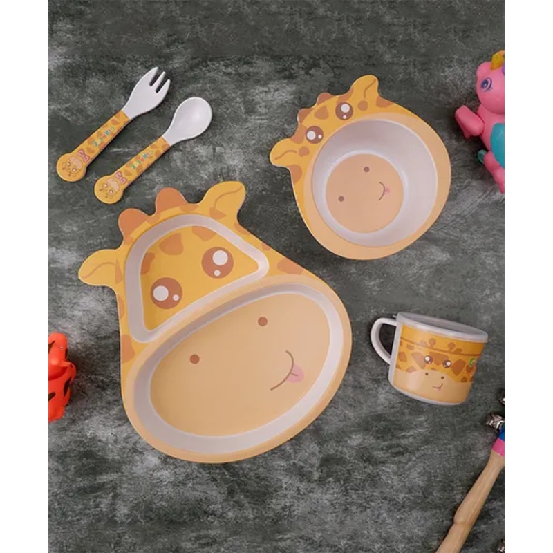 The Bamboo Co Bamboo  Bamboo Kids Feeding Set of 5- Goofy Giraffe