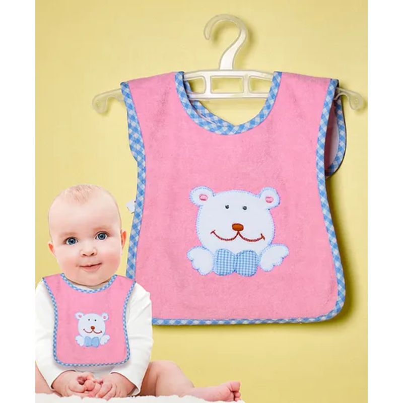 The Little Lookers Baby Bib Bear Embroidered – Pink