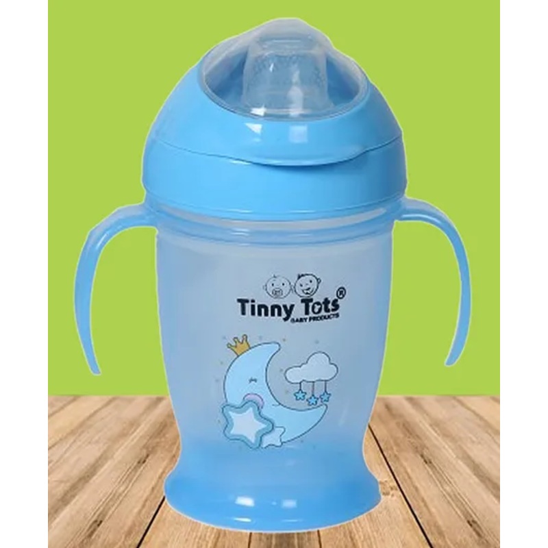 Tinny Tots Premium Baby Spout Feeding Bottle For Juices Water Milk Liquids  Feeder 180 ml Sipper With Handles (Blue)