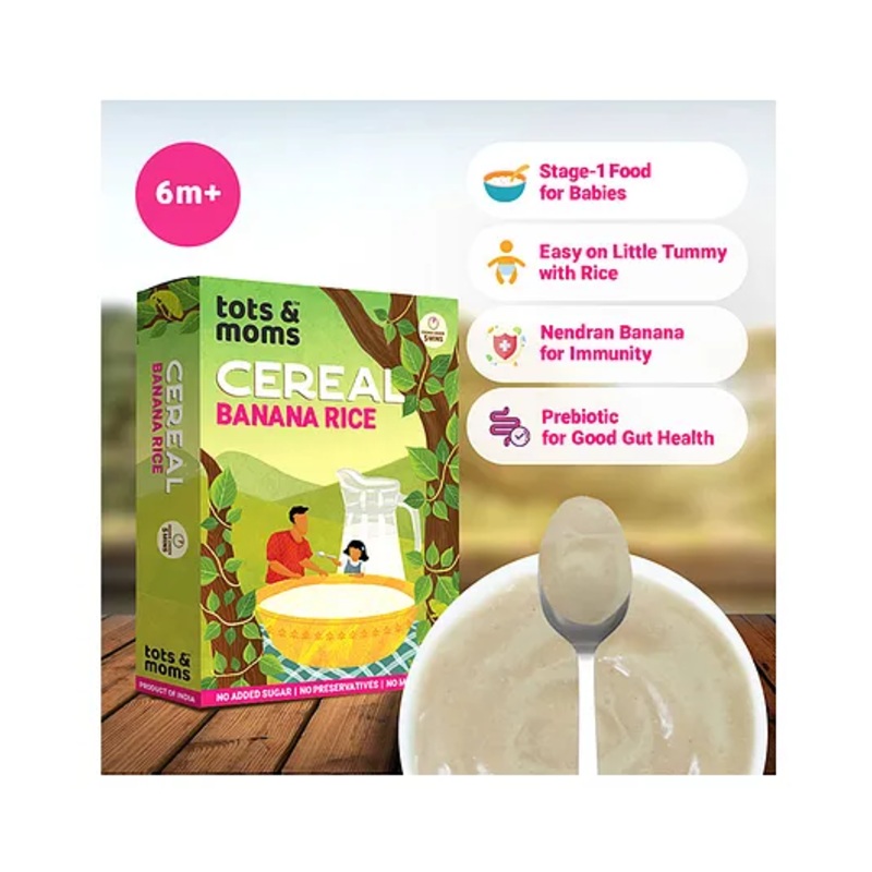 Tots & Moms Easily digestible Banana Rice Baby Cereal – 8+ Months, 200g , No Salt No Sugar – Preservatives Free , Made with Mineral Rich Raw Kerala Banana and Iron Rich Rajamudi Rice