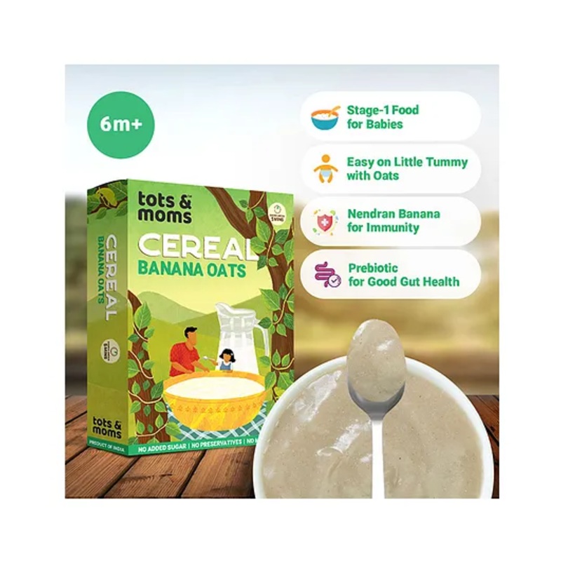 Tots & Moms Fibre Rich No Salt No Sugar Banana Oats Baby Cereal – 8+ Months, 200g , Textured & Naturally Creamy Weight gaining Food , Preservative Free , Tasty & Nutritious – Easy on little tummy