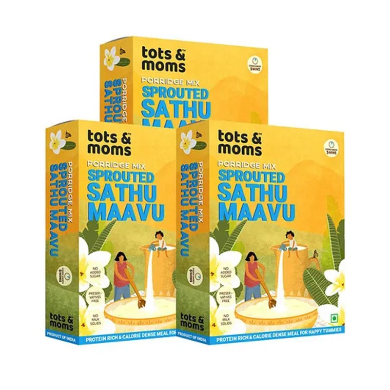 Tots & Moms Multigrain Porridge Mix – Sprouted Sathu Maavu – 8+ Months, 200g – Pack of 3 , Made of Sprouted Millets, Pulses, Dry Fruits & Nuts – Healthy Weight Gain Cereal Mix for Baby