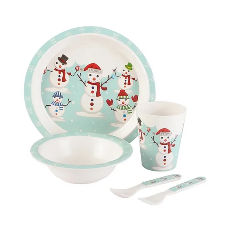 VOIDROP Baby Melamine Dinner Set Snow man Print Pack of 5 – Multicolor