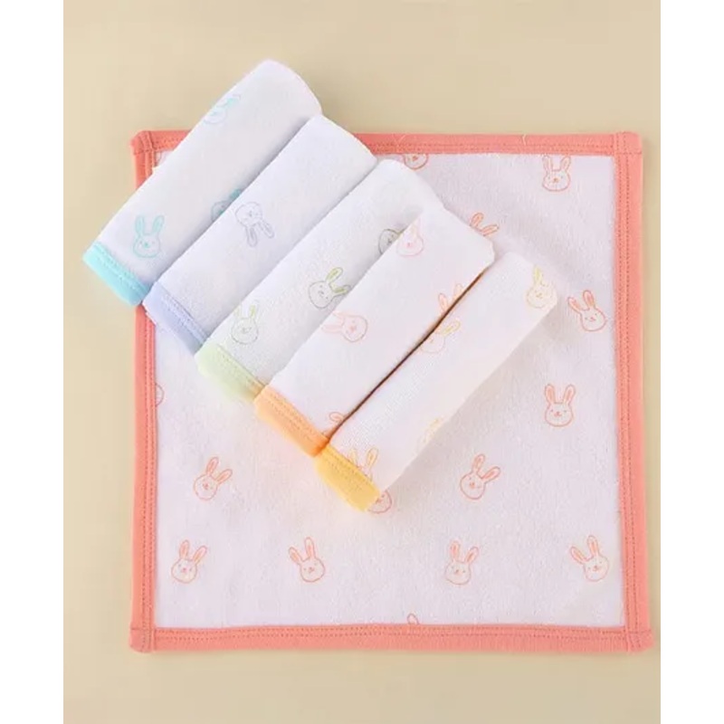 Zero Cotton Knit Wash Cloth with Bunny Print Pack of 6 L 26 x B 25 cm – Orange White & Yellow