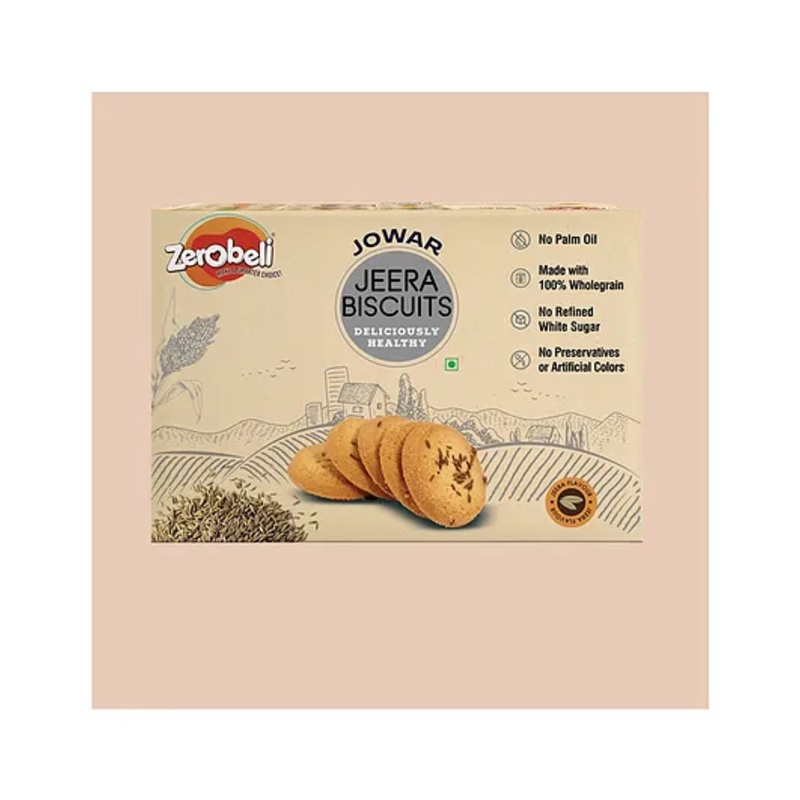 Zerobeli Jowar Jeera Wholegrain Biscuit Without Palm Oil, Crispy & Crunchy 400 g
