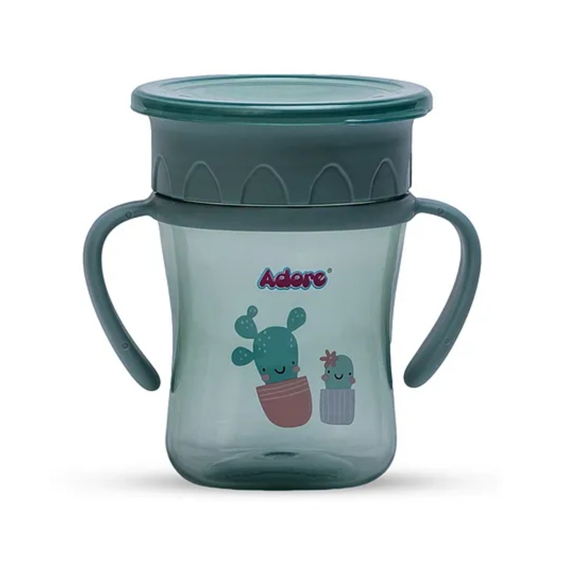 Advanced Magic 360 Degree Spill Proof Sipper Cup with Handle & Dust Free Cap Sip From Any Side Green- 240 ml