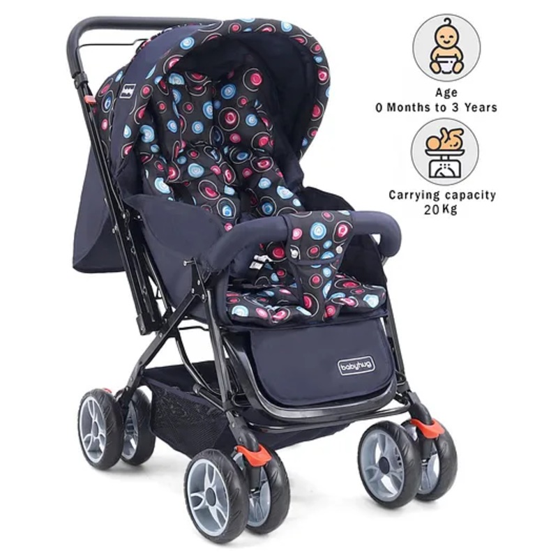 Babyhug Comfy Ride Stroller – Dark Blue Polka