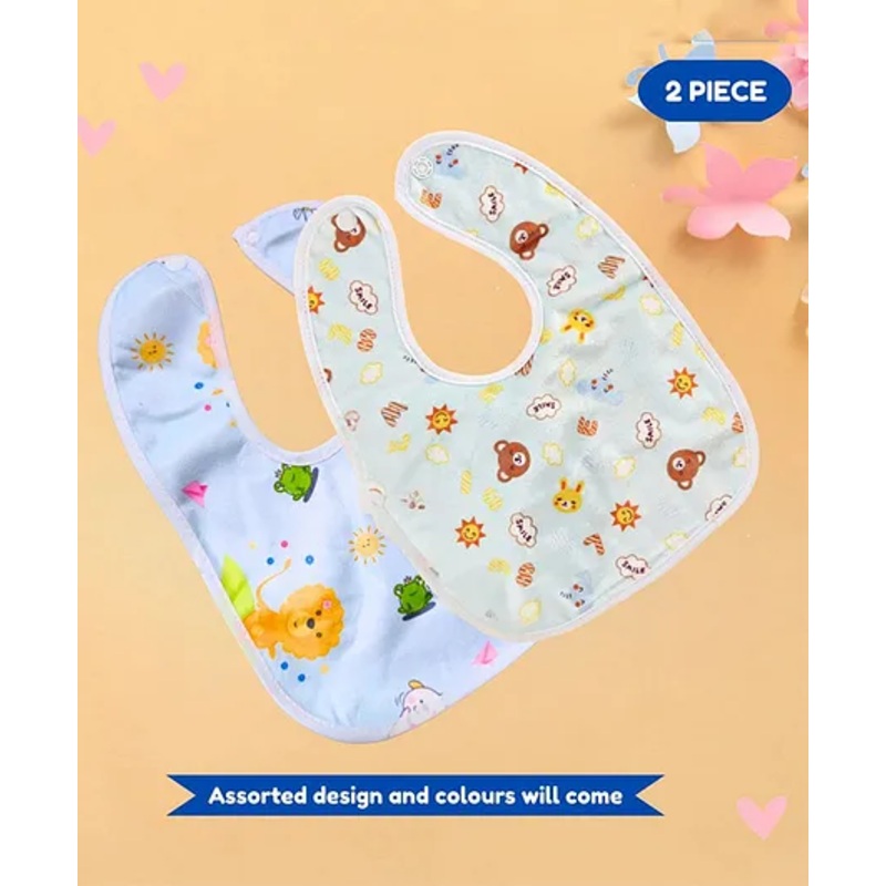 Bubble Trouble Waterproof Feeding Bibs with Snap Button Closure Print Pack of 2- Multicolour