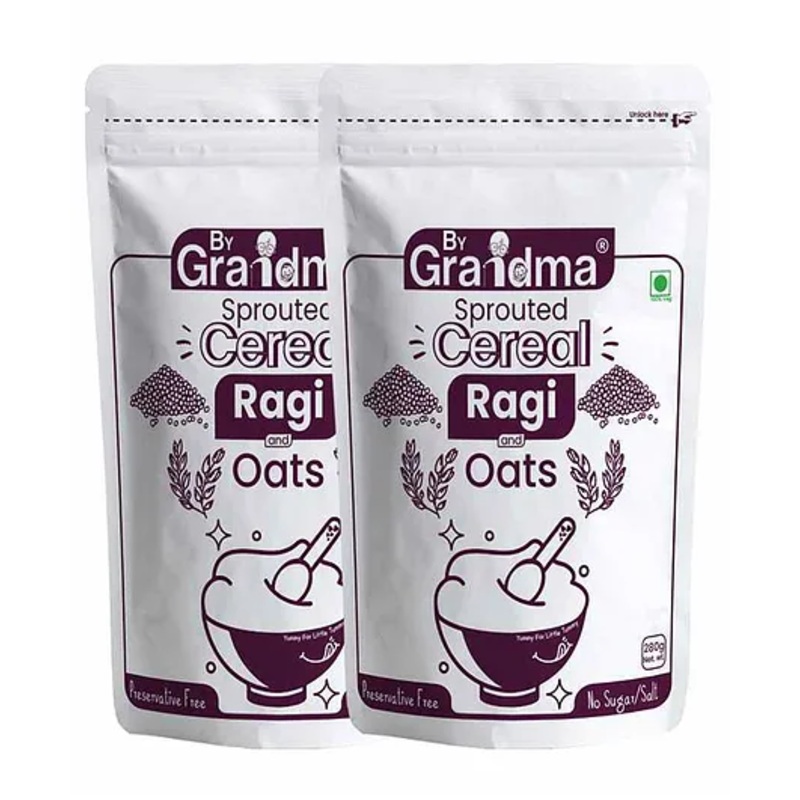 ByGrandma Sprouted Ragi & Oats Baby Cereal, Natural & Preservative-Free, 6M-3Y, 560g Total