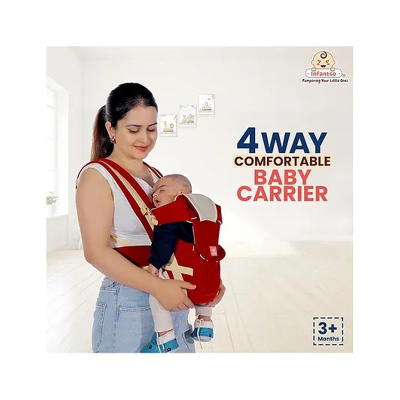 Infantso 4-Way Ergonomic Baby Carrier: Comfortable, Breathable, & Adjustable for 03-24 Months ( Wine Red)