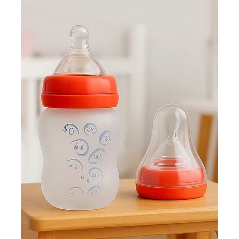KIDS BASIC 2 In 1 Silicone Feeder & Nipple With Silicone Squeeze Bottle, 180 ml- Red