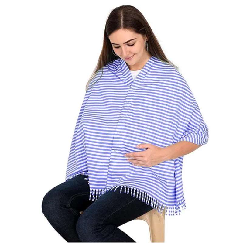 Lulamom Multi Purpose Breast Feeding Nursing Shawl With Mini Stripes – Blue