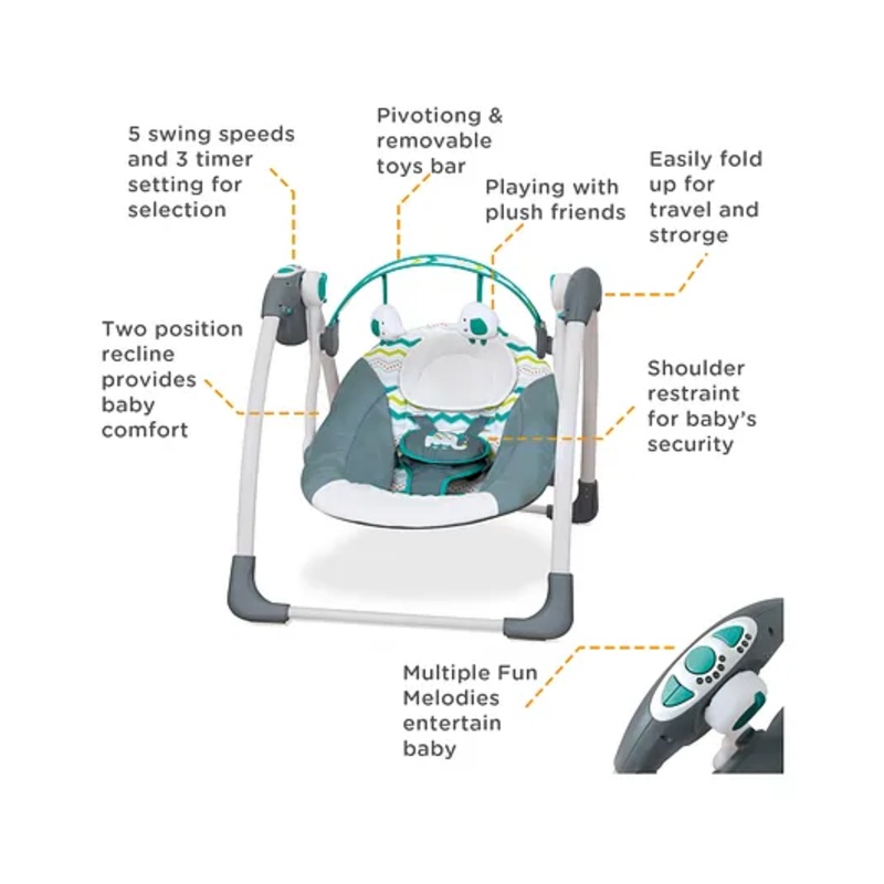 Mastela Deluxe Portable Musical Swing – Grey