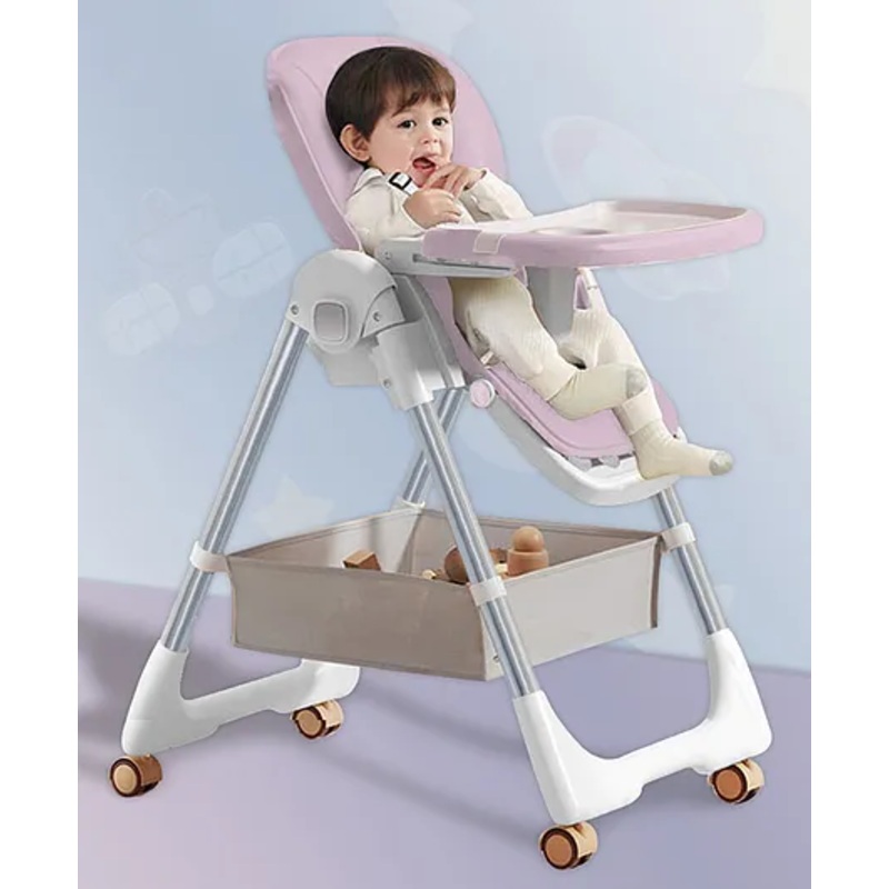 StarAndDaisy Galaxy Star Baby High Chair Foldable Feeding Chair Strong Dining Chair for baby with height adjustment with storage basket- Pink