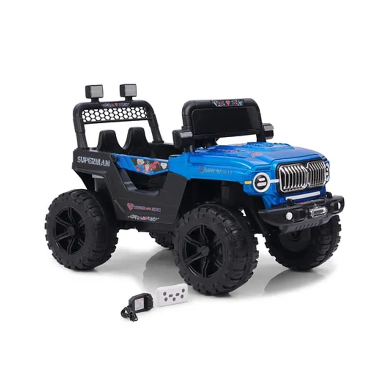 Superman Battery Operated Rideon Jeep With Music & Lights- Red|Remote Control| Openable Doors| Wide Comfortable Seat| Forward & Reverse Drive| Rechargeable Battery| Toy for 2 to 5 yrs Boys & Girls