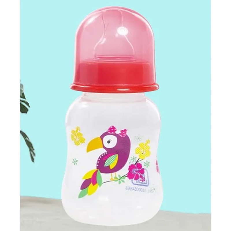 Tinny Tots Baby Feeding Sipper Liquids Milk Polypropylene Slim Neck Bottle With Anti-Colic Silicone Nipple Feeder BPA Free  (125 ml – RED)