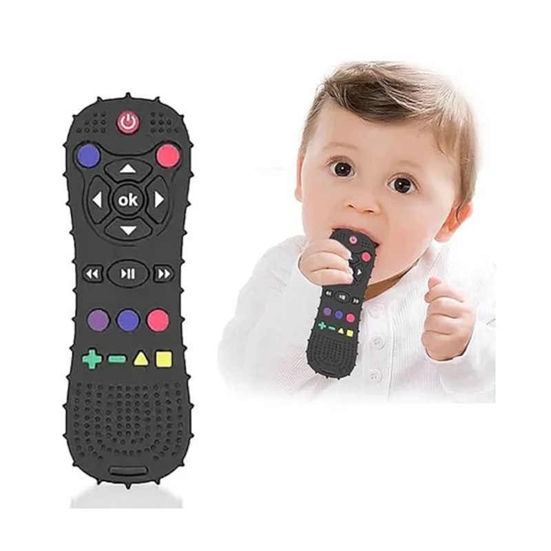 Tony Stark Remote Silicone Baby Teether for Teething Gums, Teether for 3+ Months Baby, Helps Biting Skills Development, Colour & Shape Recognition, Food Grade Silicone, Teething Toy for Infants, Babies, and Toddlers (Black)