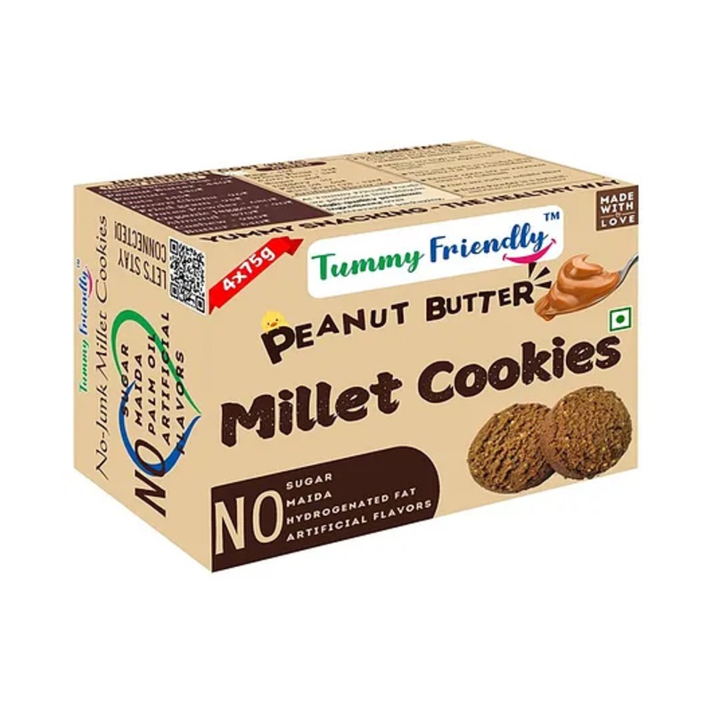 Tummy Friendly Foods Millet Cookies – Peanut Butter – 4 Packs – 75 g each. Healthy Ragi Biscuits, snacks for Baby, Kids & Adults