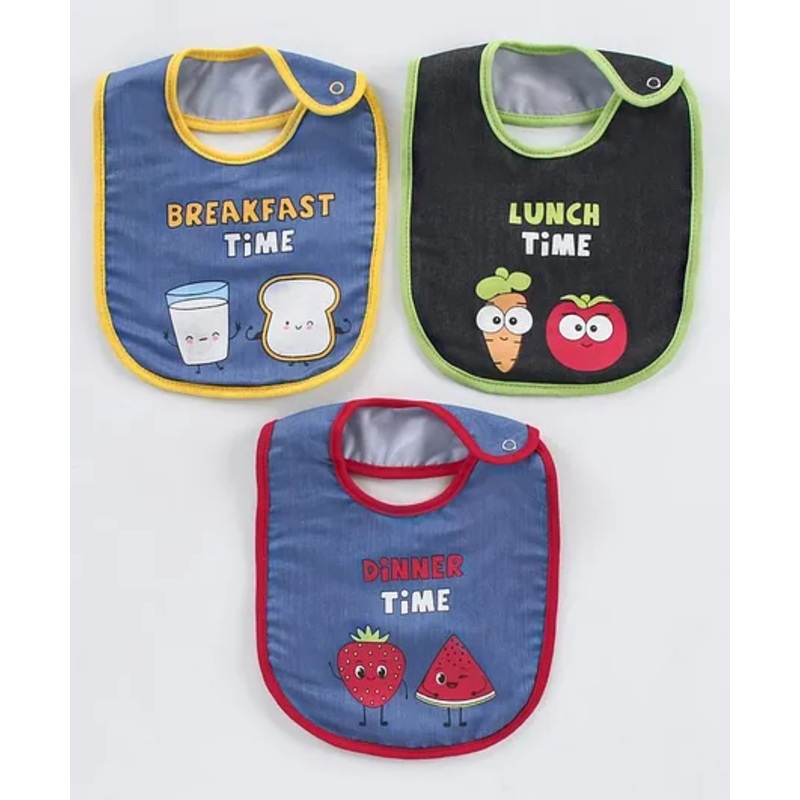 ZOE Denim Bibs Meal Time Print Pack of 3 – Black