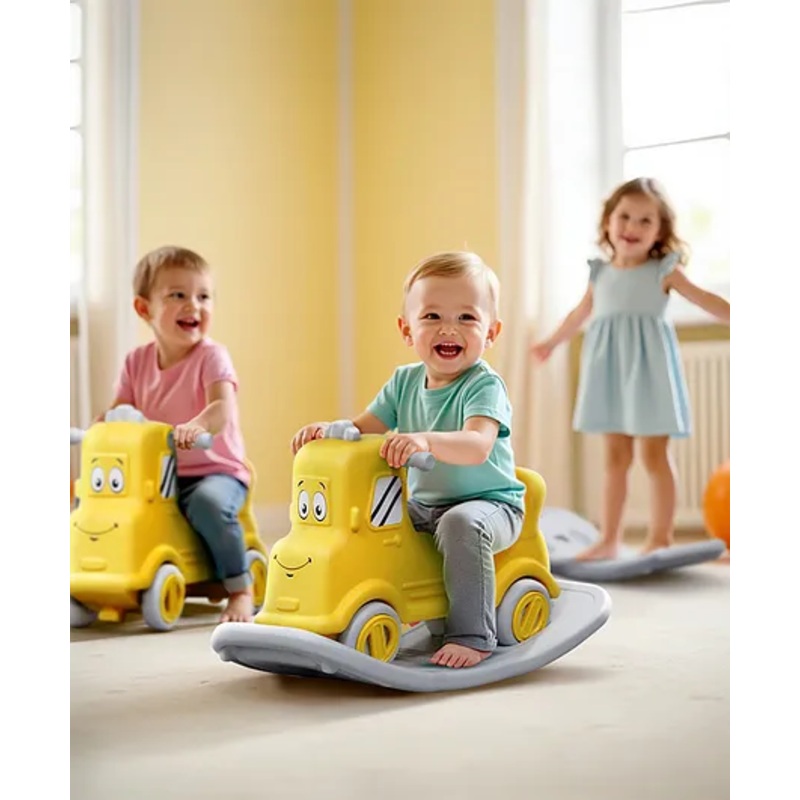 3 in 1 Baby Rocker & Ride on Toy Car for Kids – Yellow| Manual Push Ride| Balancing Board| Anti Slip Handle| Rocking Chair for Toddlers| Indoor Outdoor Rocker for Babies 1-3 Years