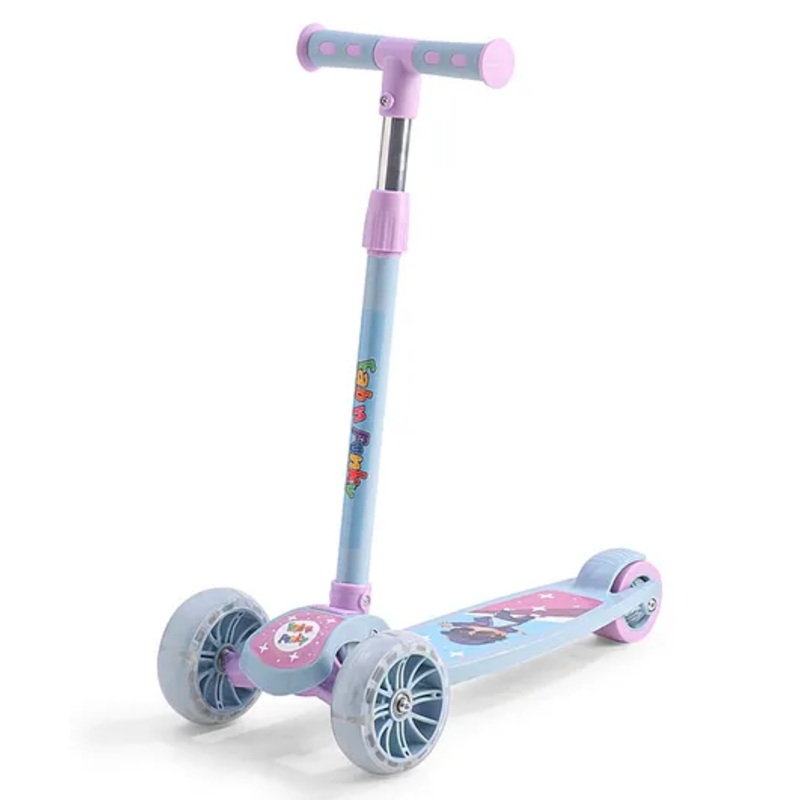 3 Wheel Foldable Kids Scooter with LED Lights and 4 Level Adjustable Handle Bar – Purple & Grey