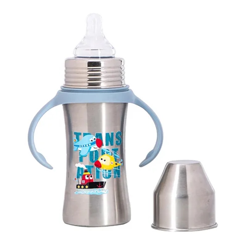 Adore Magnus! Premium Wideneck Stainless Steel Feeding Bottle with anti-colic teat and Handle 250 ml – Blue Transport