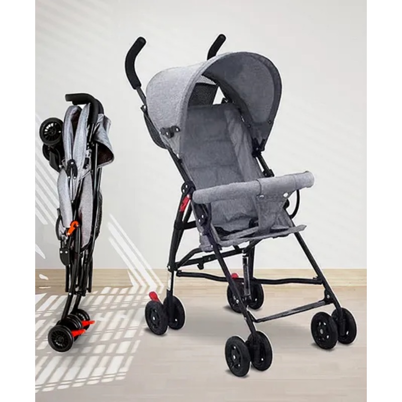 Angels & Mice Breezy Lite, Iron Frame, Compact & Lightweight Infant travel buggy, Umbrella Stroller, 7M to 3 Years| Guardrail, Extendable Canopy, Roll-Up Seat & 3-Point Safety Harness,Grey