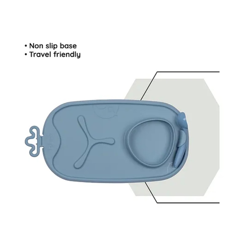 b.box Roll + Go Mealtime Silicone Mat – Travel Friendly Plate with spoon – Non-Slip, Easy-Clean – Ocean Blue
