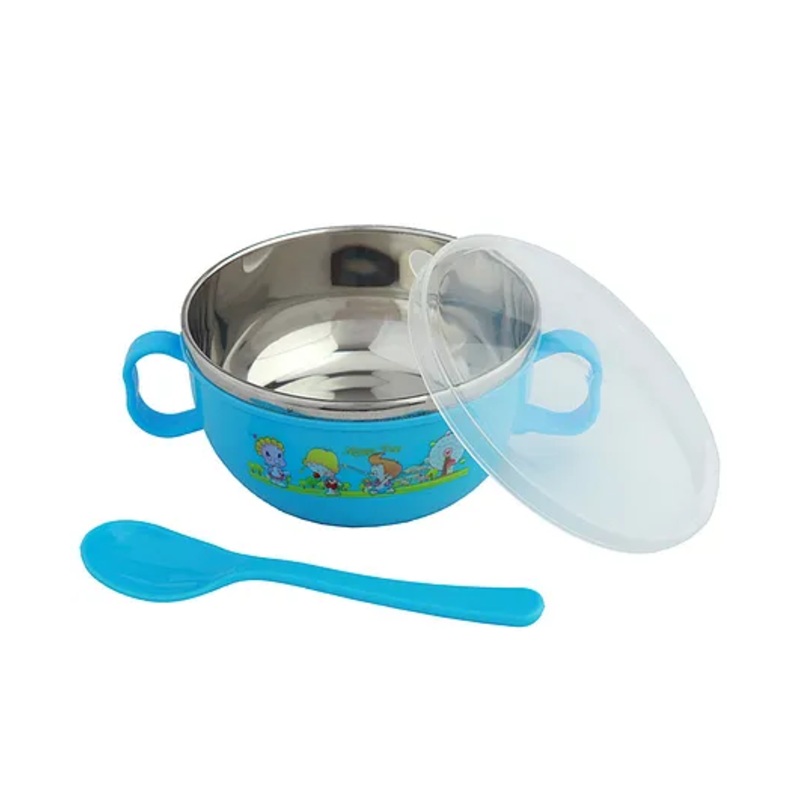 Baby Moo On-The-Go Stainless Steel Bowl With Lid & Spoon – Blue