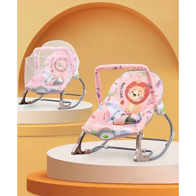 Baby Rocker with Electric Vibration| Mosquito Net| Safety Harness| Foldout Stand (Colour May Vary)
